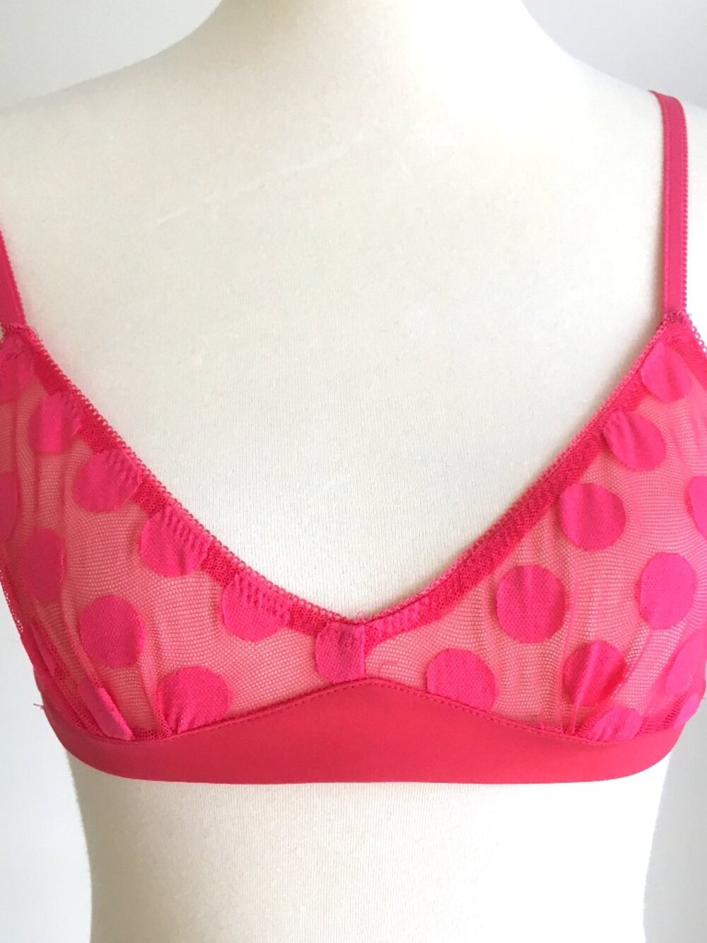 Honeydew Bra Bralette Small Polka Dot Neon Pink Mesh 36A 32B 34B 32C
